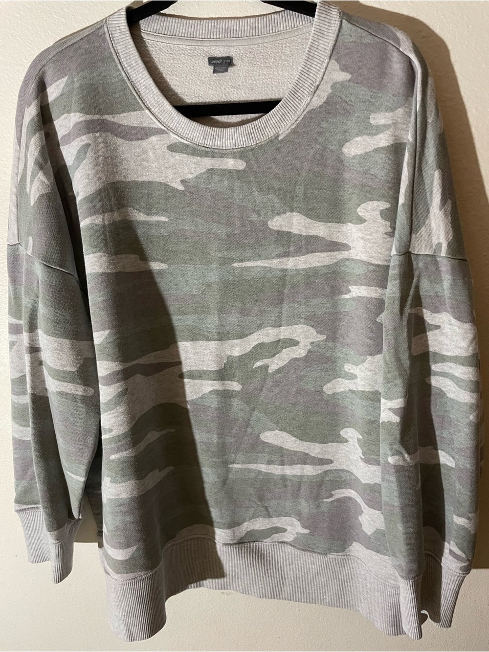 aerie Oversized Camo Crewneck Sweatshirt Green & Gray XL